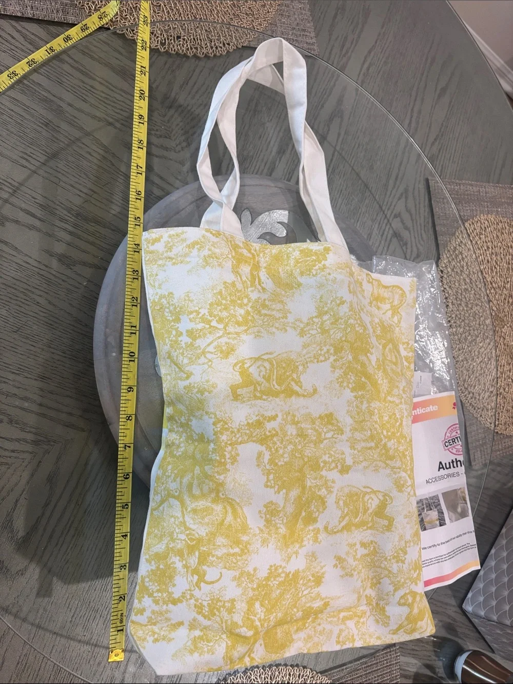 Dior White and Yellow Cotton Tote Bag with certificate of authenticity